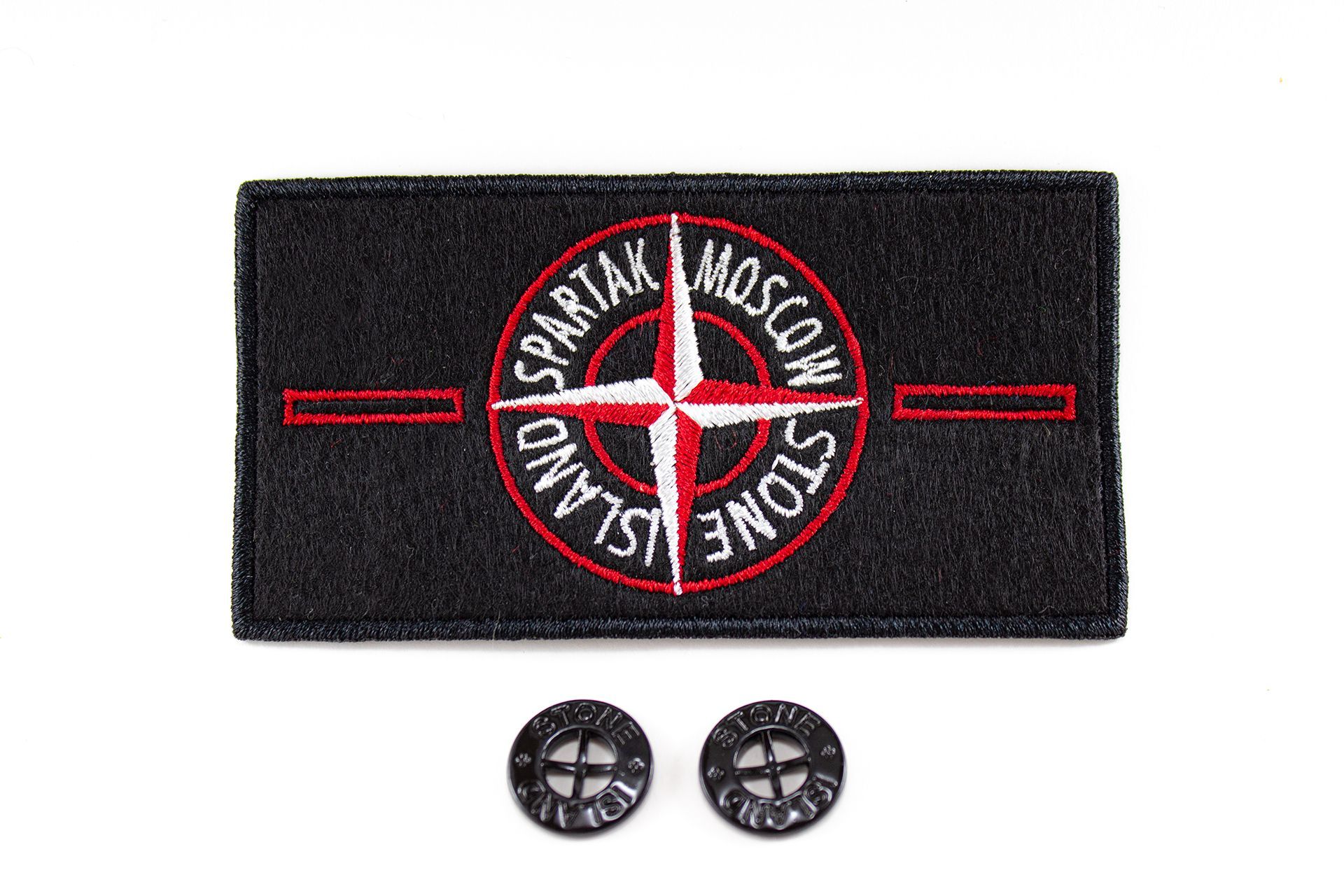 Патч Stone Island SPARTAK футбольный красно-белый + 2 пуговицы
