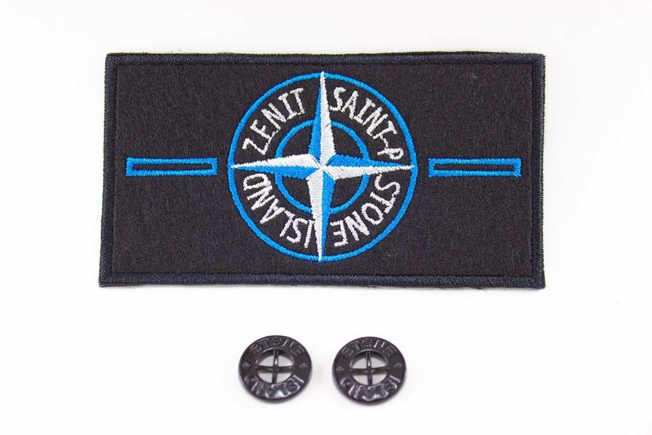 Патч Stone Island ZENIT футбольный бело-голубой + 2 пуговицы